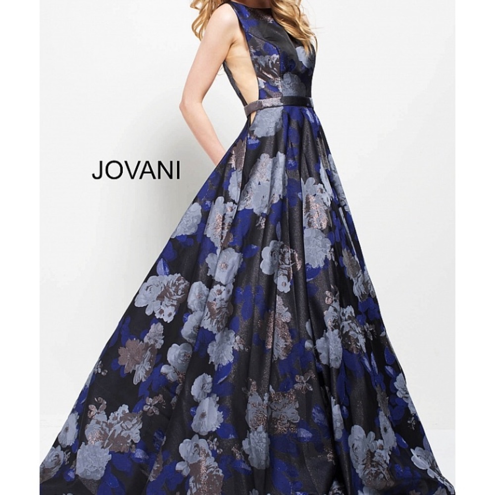 Jovani Blue gown with flowers size 2